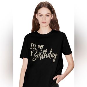 Over Apparel brand It’s My Birthday Gold Glitter Black T- Shirt